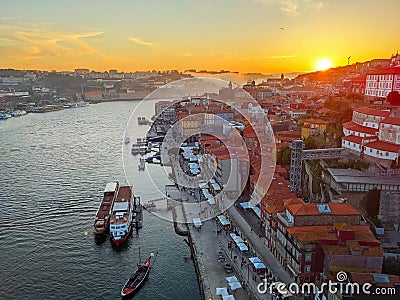 Sunset embankment river Porto Portugal Editorial Stock Photo