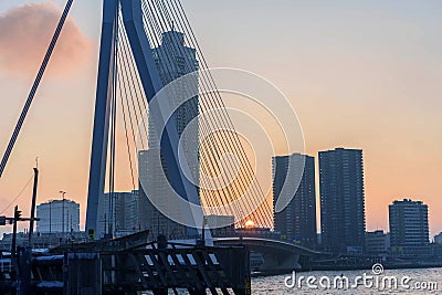 Sunset at the Erasmus bridge Rotterdam Editorial Stock Photo