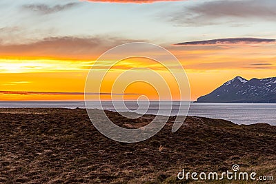 Sunset evening on island of Hrisey Editorial Stock Photo