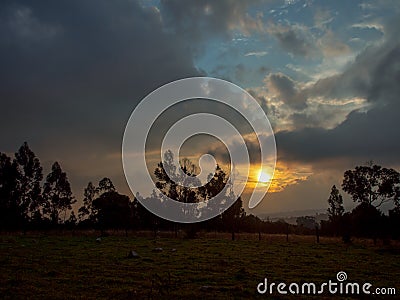 Sunset in the farmlands of the highlands II Stock Photo
