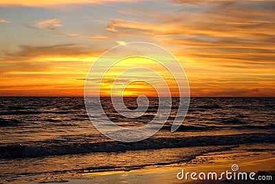 Sunset With Fiery Orange Cloudscape Stock Photo