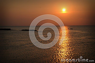 Sunset Fishing Silhouette Stock Photo