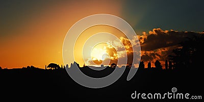 Sunset in Florence. Scenic view retro photo. Italy Stock Photo
