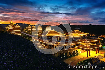 Sunset at Fo Guang Shan Buddha Temple in Kaohsiung, Taiwan. Stock Photo