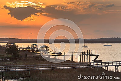 Sunset Folly River Marina South Carolina SC Stock Photo