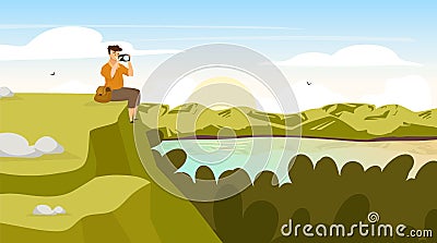 Sunset in forest flat vector illustration Vector Illustration