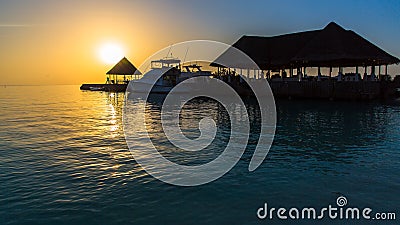 Sunset at Four Seasons Resort Maldives at Kuda Huraa Stock Photo