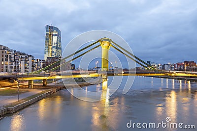 Sunset in Frankfurt am Main with panorama of skyscraper Editorial Stock Photo