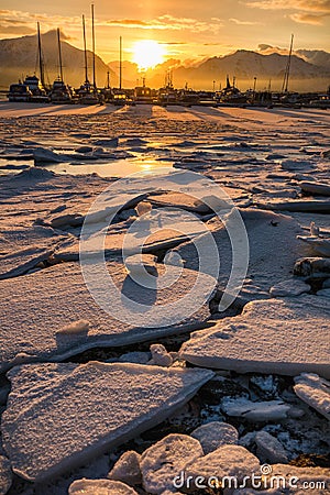 Sunset on a frozen see Editorial Stock Photo