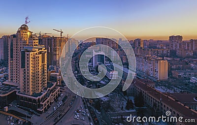 Sunset on Genoese street. Odessa Ukraine, Drone footage, winter time. Drone footage Editorial Stock Photo