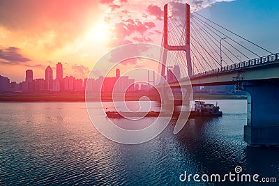 Sunset glow-Nanchang Bayi Bridge Stock Photo