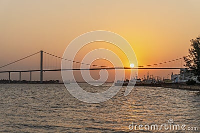 Sunset with The Golden Bridge in Maputo, Mozambique Stock Photo