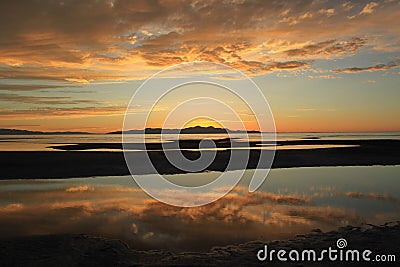 Sunset at Great Salt Lake, Salt Lake City, Utah, USA Stock Photo