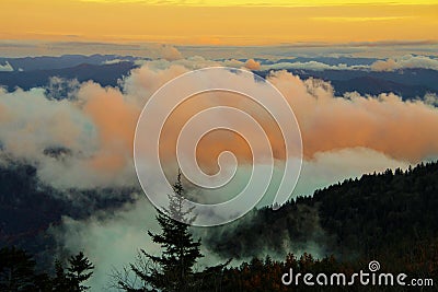 Sunset in Great Smoky Mountains National Park Stock Photo