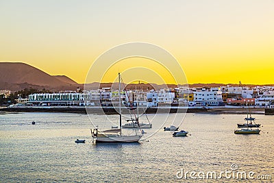 Sunset in the harbor with sailing Editorial Stock Photo