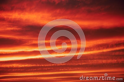 A sunset heaven, orange sky. Sun Rays Stock Photo