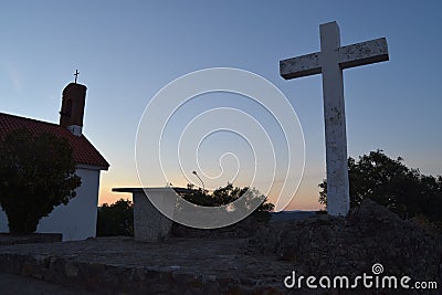 Sunset at the hermitage of the Virgen de los Pinares Stock Photo