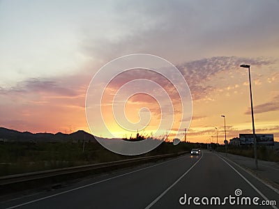 Sunset highway Stock Photo