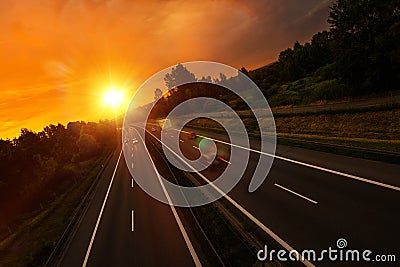 Sunset Highway Traffic Stock Photo