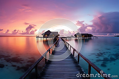Sunset horizon in the Maldives, a serene island escape for travelers Stock Photo