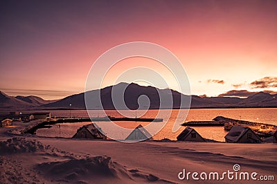 Sunset in Hrisey island in Iceland Stock Photo