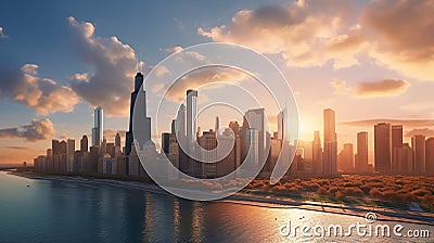 Sunset hues over chicago city Stock Photo
