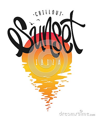 Sunset Ibiza typography, t-shirt graphics print design Vector Illustration