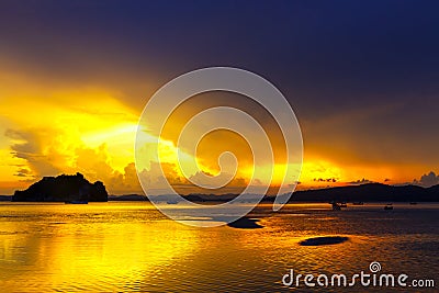 Sunset idyllic on beach at Baan Koh Teab beach Stock Photo
