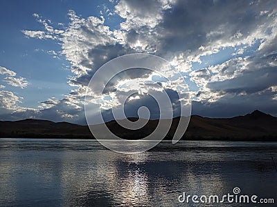 Sunset on the Ili River, Kazakhstan Stock Photo