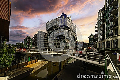 Inntel Hotel, Zaandam street center city sunset reflection Editorial Stock Photo