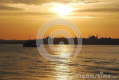Sunset on Bosporus Istanbul, Turkey Stock Photo