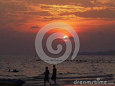Sunset at Jomtian Beach, Pattaya Thailand Editorial Stock Photo