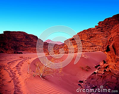 Sunset in jordan desert wadi rum. Stock Photo