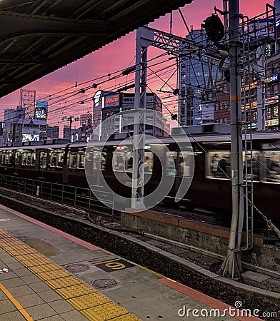 Sunset at JR Sannomiya station, Kobe, Japan. Stock Photo