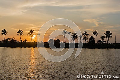 Sunset on the Kerala backwater and wildlife Stock Photo