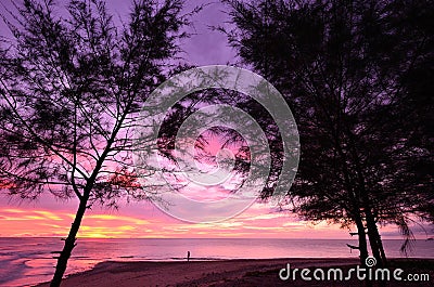 Sunset at Khao Lak beach Stock Photo