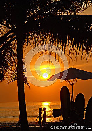 Sunset on Kuta beach, Bali Stock Photo