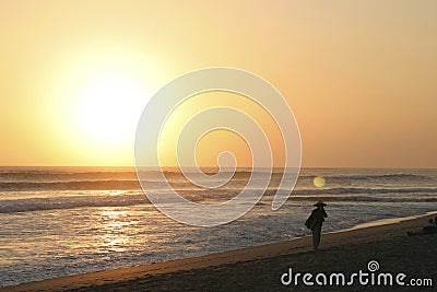 Sunset Kuta Beach Bali Stock Photo