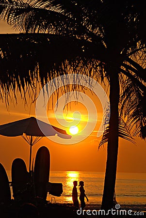 Sunset on Kuta beach, Bali Stock Photo