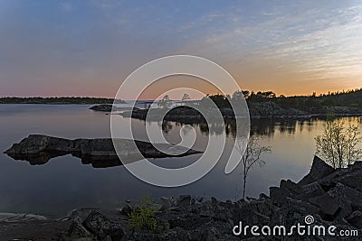 Sunset in the Ladoga Skerries, Karelia, Russia. Stock Photo