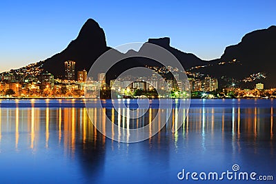 Sunset Lagoon Rodrigo de Freitas (Lagoa), mountain, Rio de Janei Stock Photo