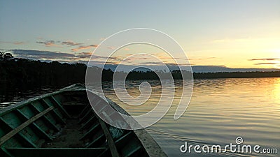 Sunset on a lake in the Amazonas Jungel, Peru Stock Photo