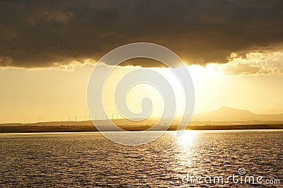 Sunset by lake Stock Photo