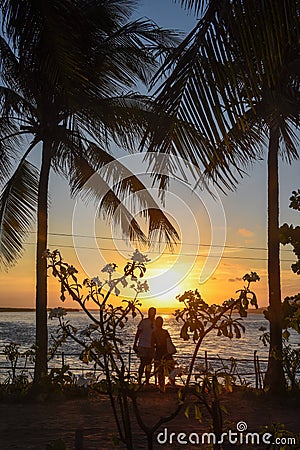 Sunset on lake Guaraira near Pipa, Brazil Stock Photo