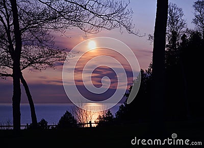 Sunset Lake Michigan Stock Photo