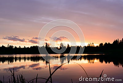 sunset on the lake Stock Photo