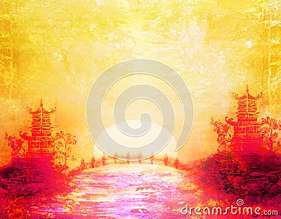 Sunset in Lake with Pagoda Stock Photo