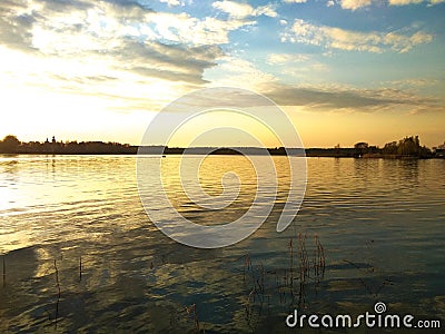 Sunset on the lake. Quiet summer evening. Stock Photo