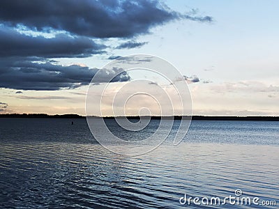 Sunset on the lake. Quiet summer evening. Stock Photo