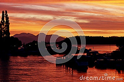 Sunset in lake Taupo Stock Photo